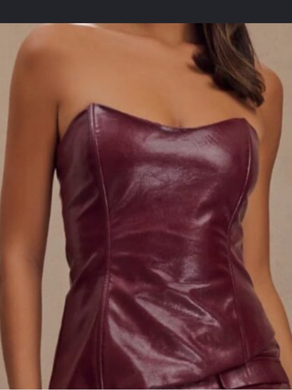 Meshki Strapless Burgundy Faux Leather Strapless Top